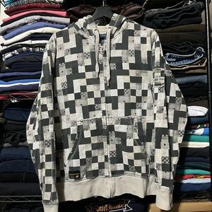 Point Zero Black & White Geometric Zip-Up Hoodie